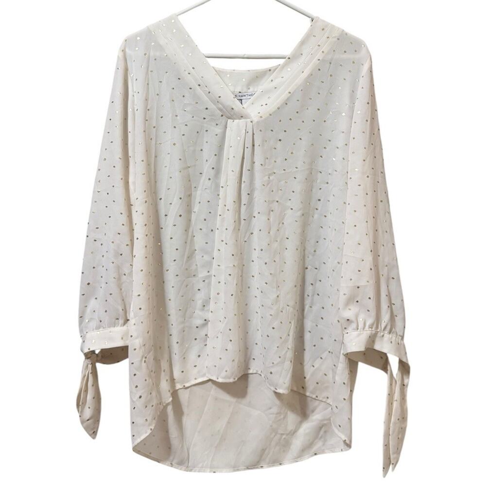 t41 Hawthorn Women Sz XL Gold Speckled Popover Blouse Sleeve Accents Lightweight